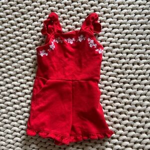 Janie and Jack size 5 red ruffle sleeve romper worn once